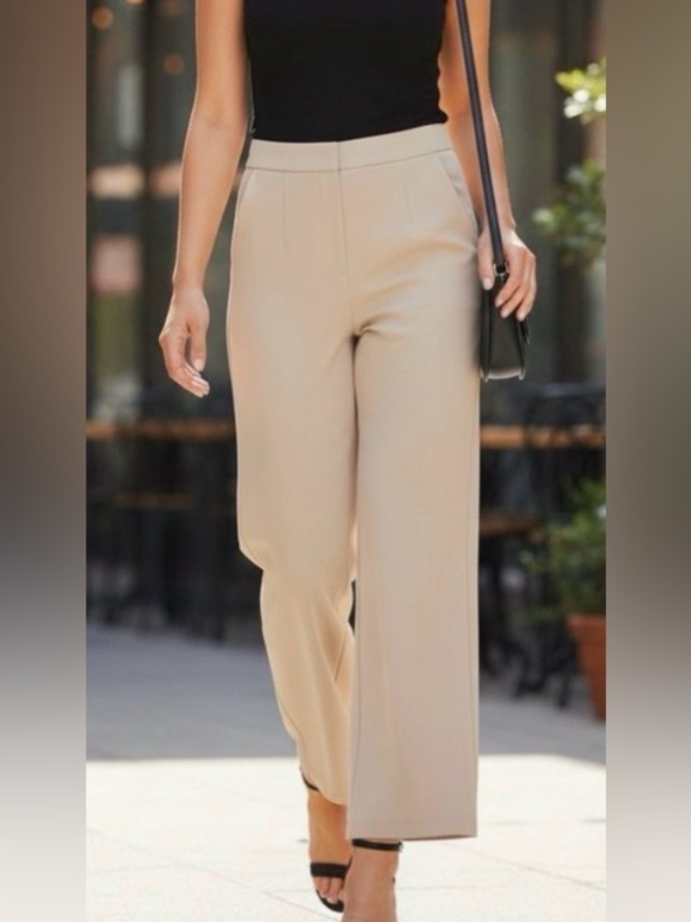 NWOT H&M Tan High Waist Wide Leg Pull-On Trousers Pants, Size Small
